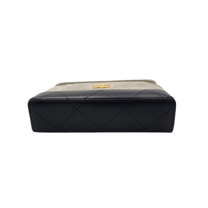 Chanel Suede Calfskin Quilted Top Handle Slim Vanity Case with Chain Grey Black GHW