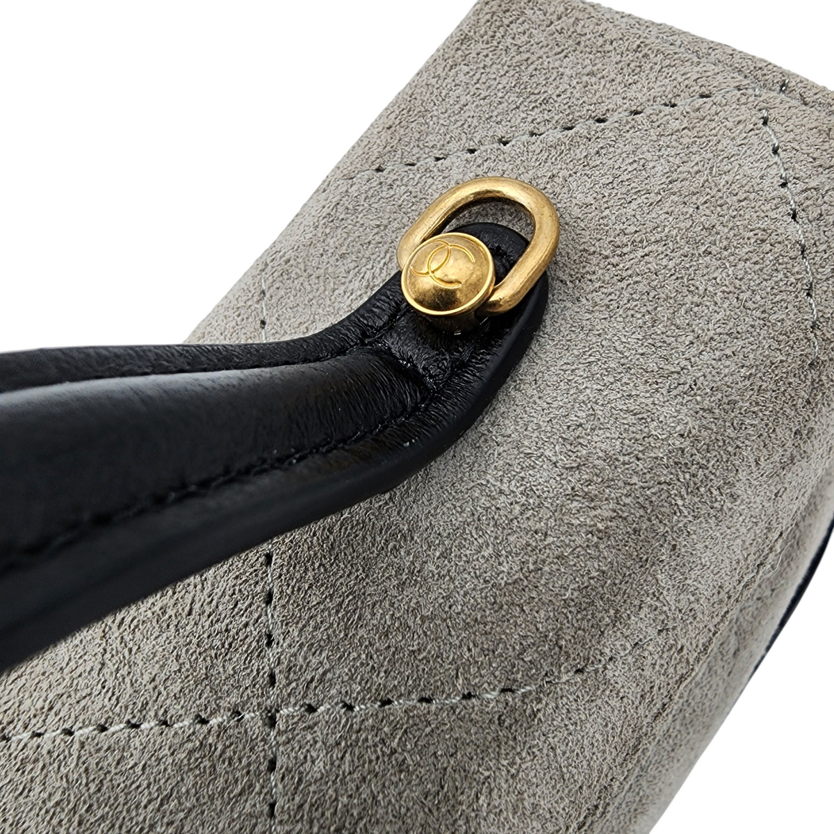 Chanel Suede Calfskin Quilted Top Handle Slim Vanity Case with Chain Grey Black GHW