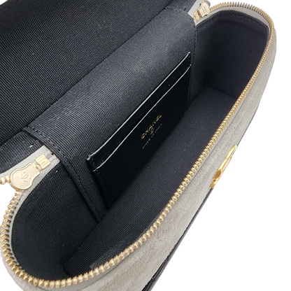Chanel Suede Calfskin Quilted Top Handle Slim Vanity Case with Chain Grey Black GHW