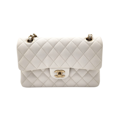 Chanel Caviar Quilted Medium Classic Double Flap Bag White GHW