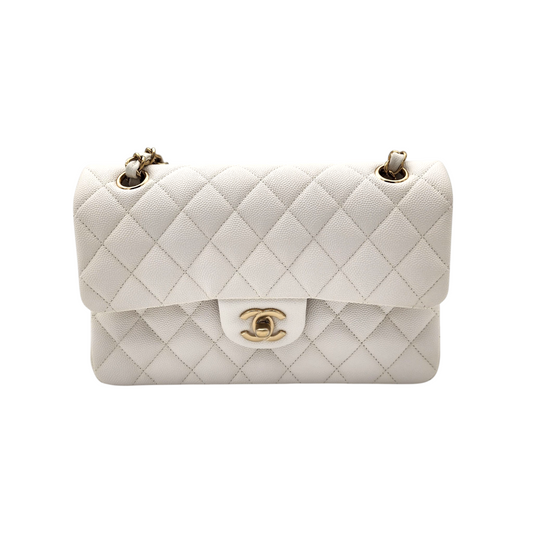 Chanel Caviar Quilted Medium Classic Double Flap Bag White GHW