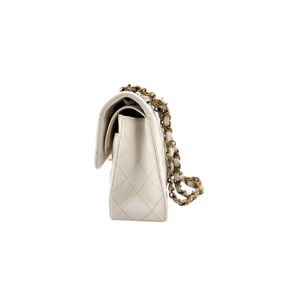 Chanel Caviar Quilted Medium Classic Double Flap Bag White GHW