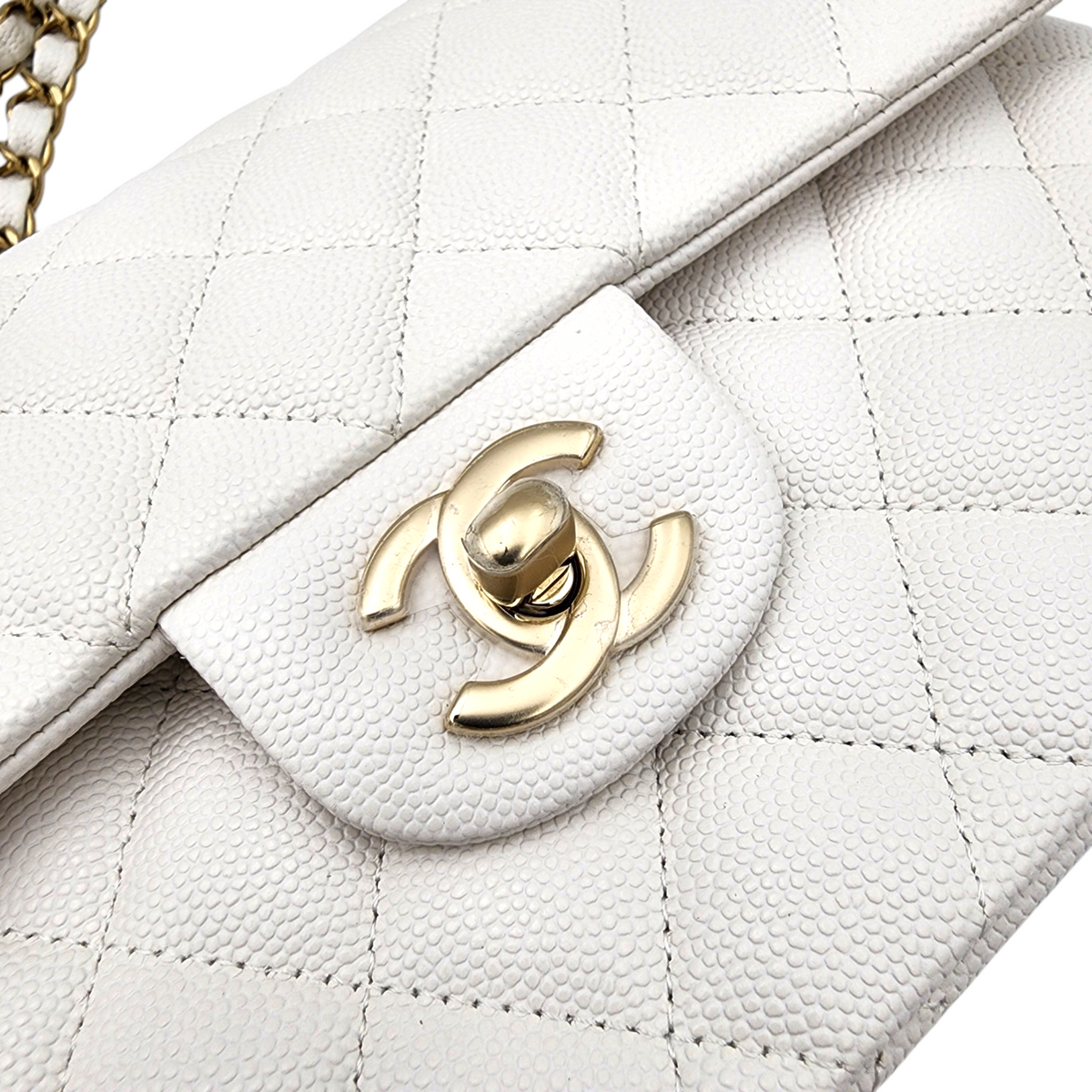 Chanel Caviar Quilted Medium Classic Double Flap Bag White GHW