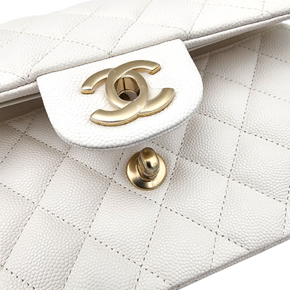 Chanel Caviar Quilted Medium Classic Double Flap Bag White GHW