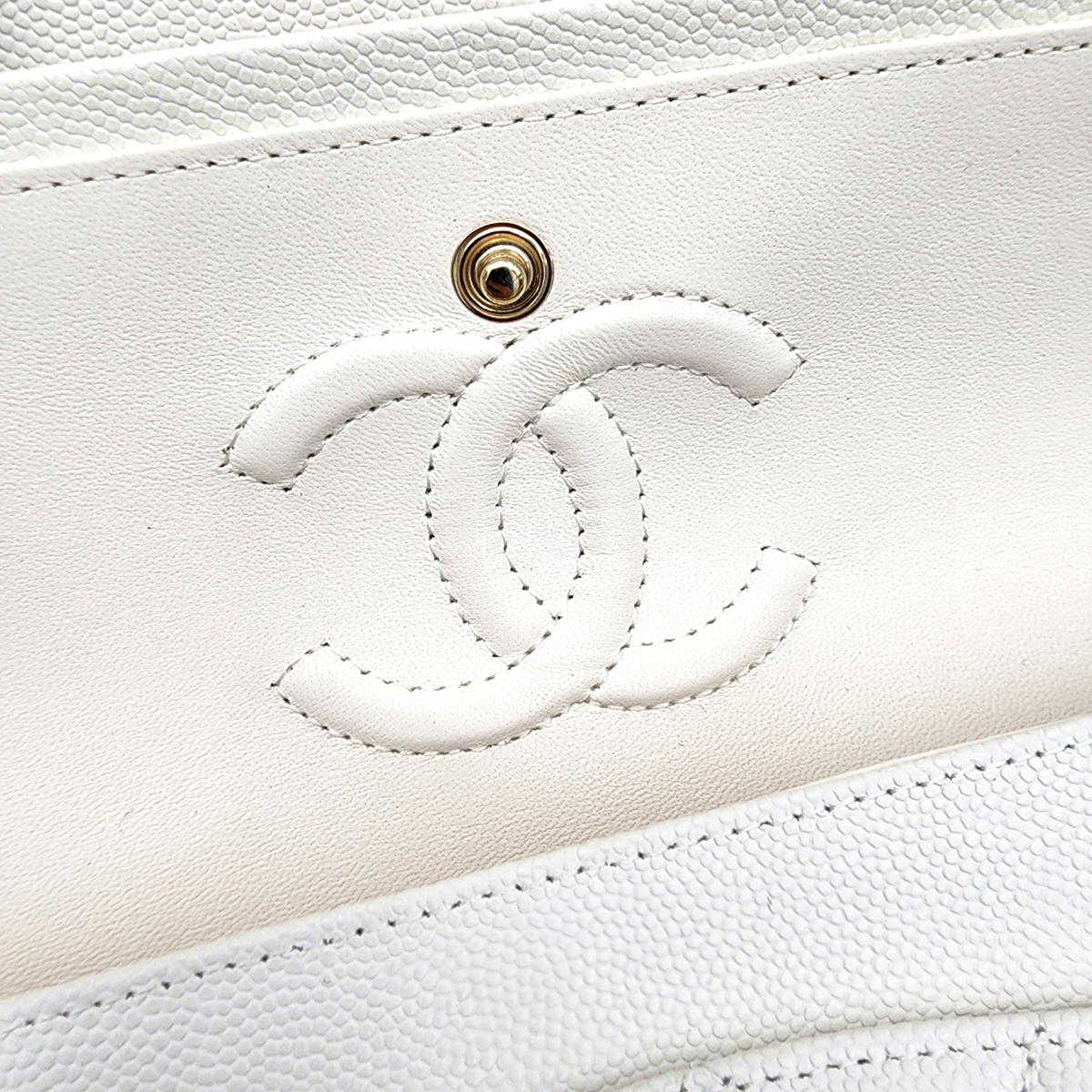 Chanel Caviar Quilted Medium Classic Double Flap Bag White GHW