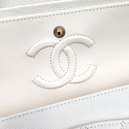 Chanel Caviar Quilted Medium Classic Double Flap Bag White GHW