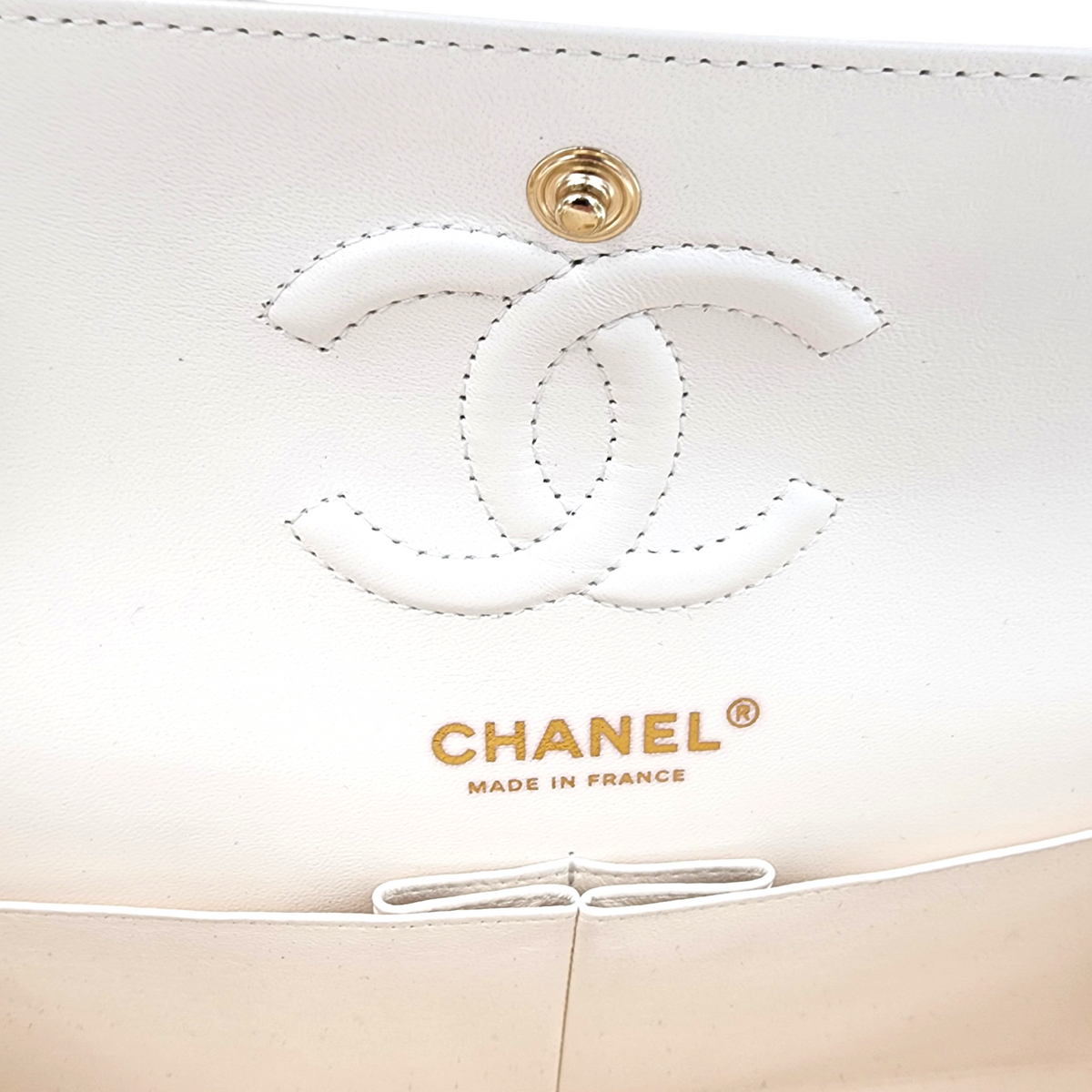 Chanel Caviar Quilted Medium Classic Double Flap Bag White GHW