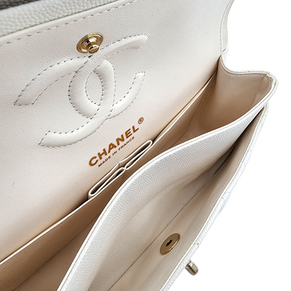 Chanel Caviar Quilted Medium Classic Double Flap Bag White GHW