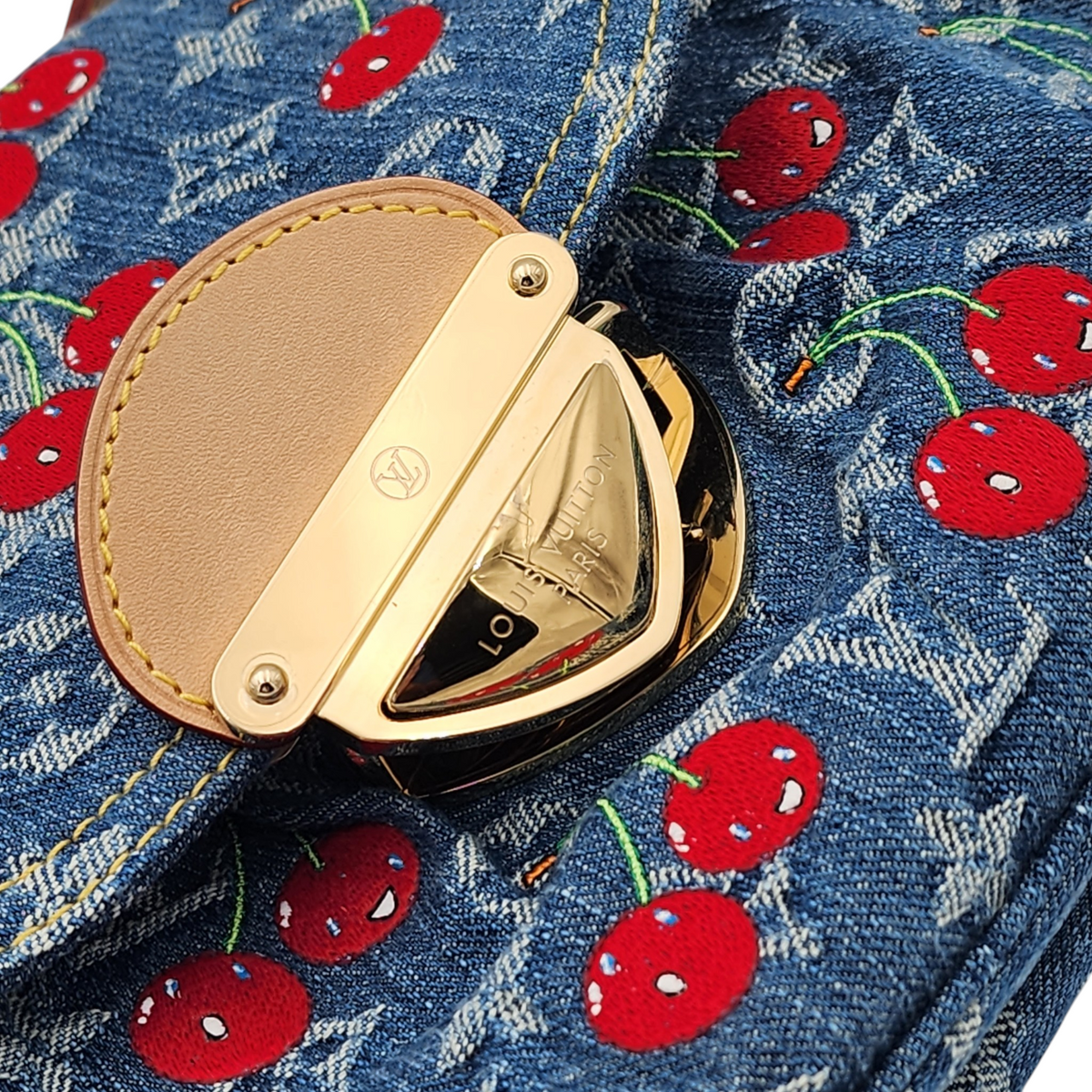 Louis Vuitton x Takashi Murakami Monogram Cherry Denim Sunset Shoulder Bag GHW