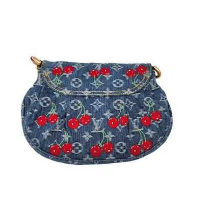 Louis Vuitton x Takashi Murakami Monogram Cherry Denim Sunset Shoulder Bag GHW