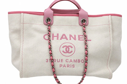 Chanel Canvas Deauville Tote Beige Pink SHW