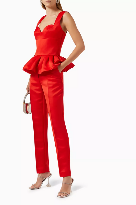 Rozie Corsets Mid-rise Cigarette Pants in Satin Red