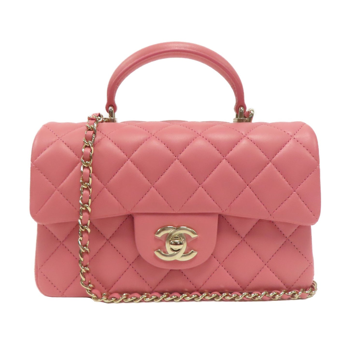 Chanel Rectangular Mini Top Handle Flap Bag Pink