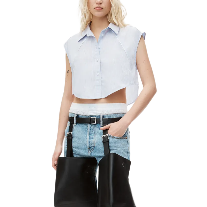 Alexander Wang Sleeveless Striped Cotton Shirt