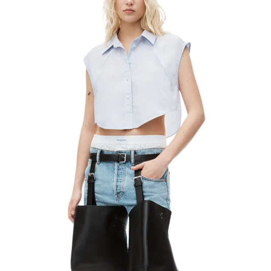 Alexander Wang Sleeveless Striped Cotton Shirt