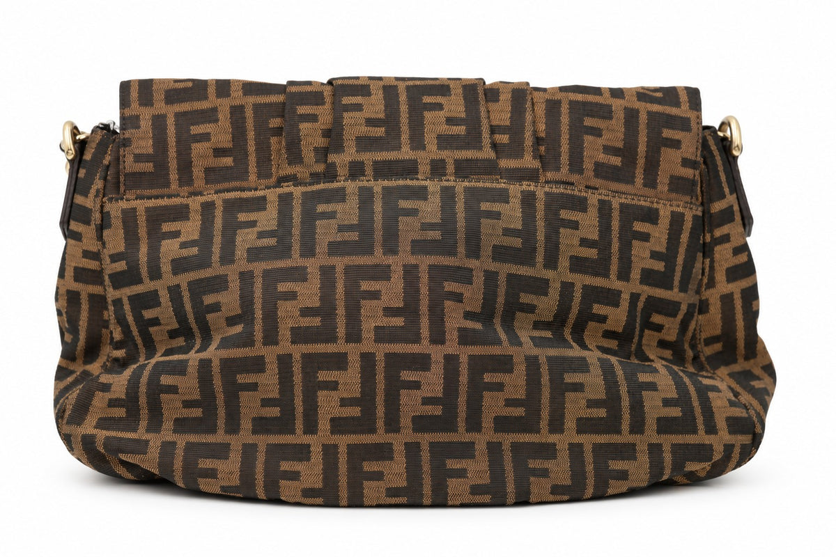Fendi Tobacco Zucca Canvas and Patent Leather Mia Flap Shoulder Bag