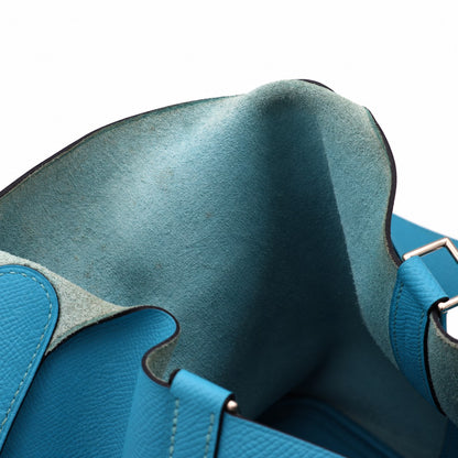 Hermès Leather Tressage de Cuir Picotin Lock 22 Bag Blue SHW