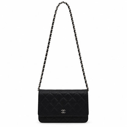 Chanel Quilted Caviar Leather Wallet on Chain Black SHW