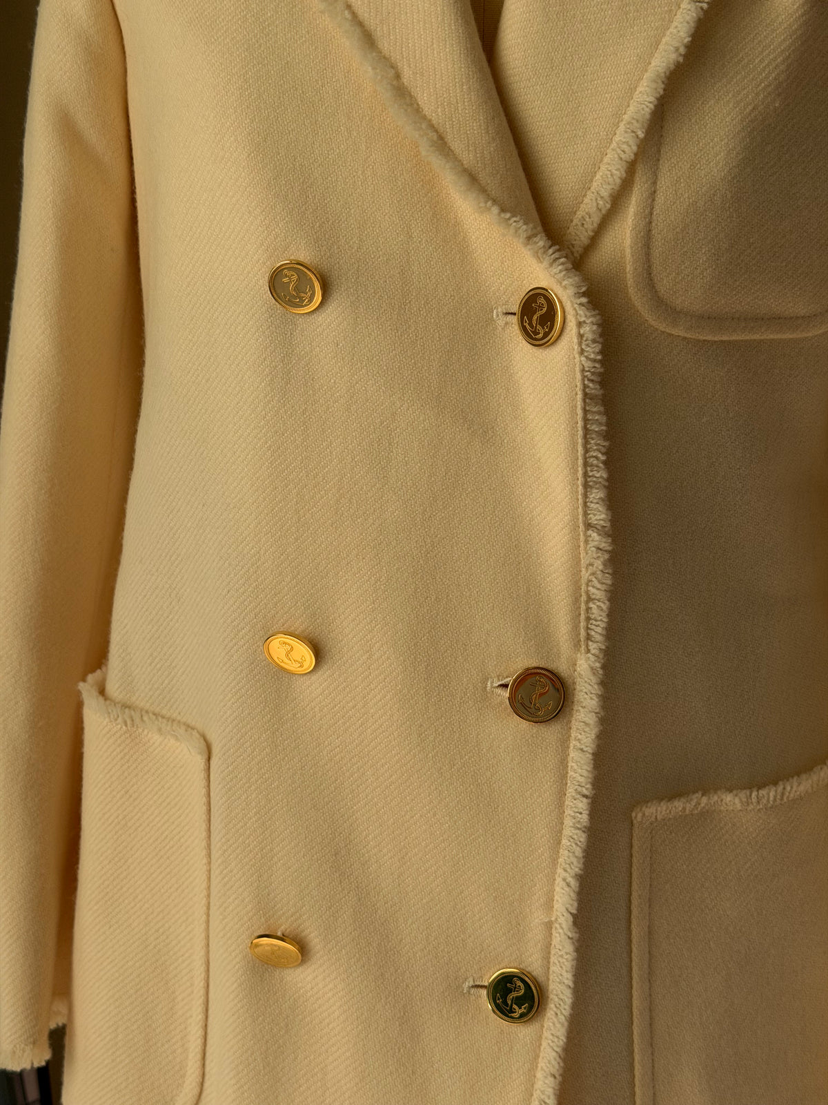 Thom Browne Beige Double-Breasted Gold-Button Wool Blazer