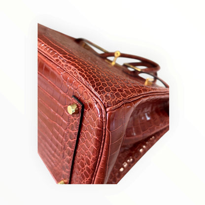 Hermès Birkin 35 Red Shiny Porosus Crocodile GHW