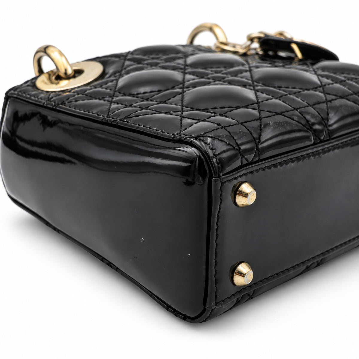 Dior Cannage Patent Leather Mini Lady Dior Bag Black GHW