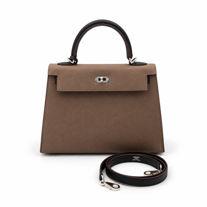 Hermès Kelly Sellier 25 Tri-color Etoupe, Ecorce, Black Epsom Palladium Hardware