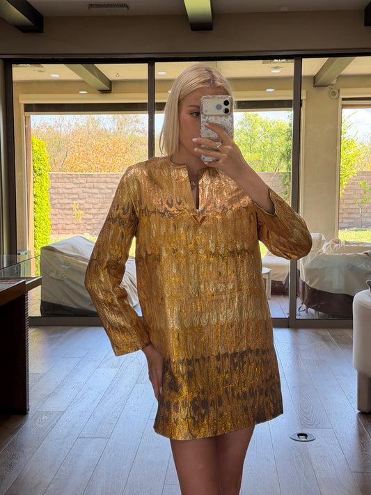 Valentino Gold Embroidered V Dress