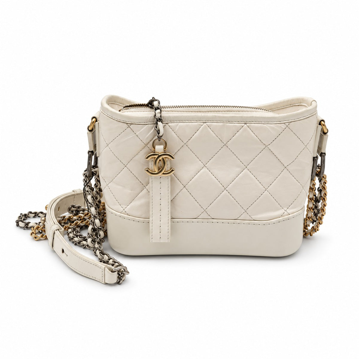 Chanel Quilted Leather Gabrielle Hobo Bag Ivory GHW SHW