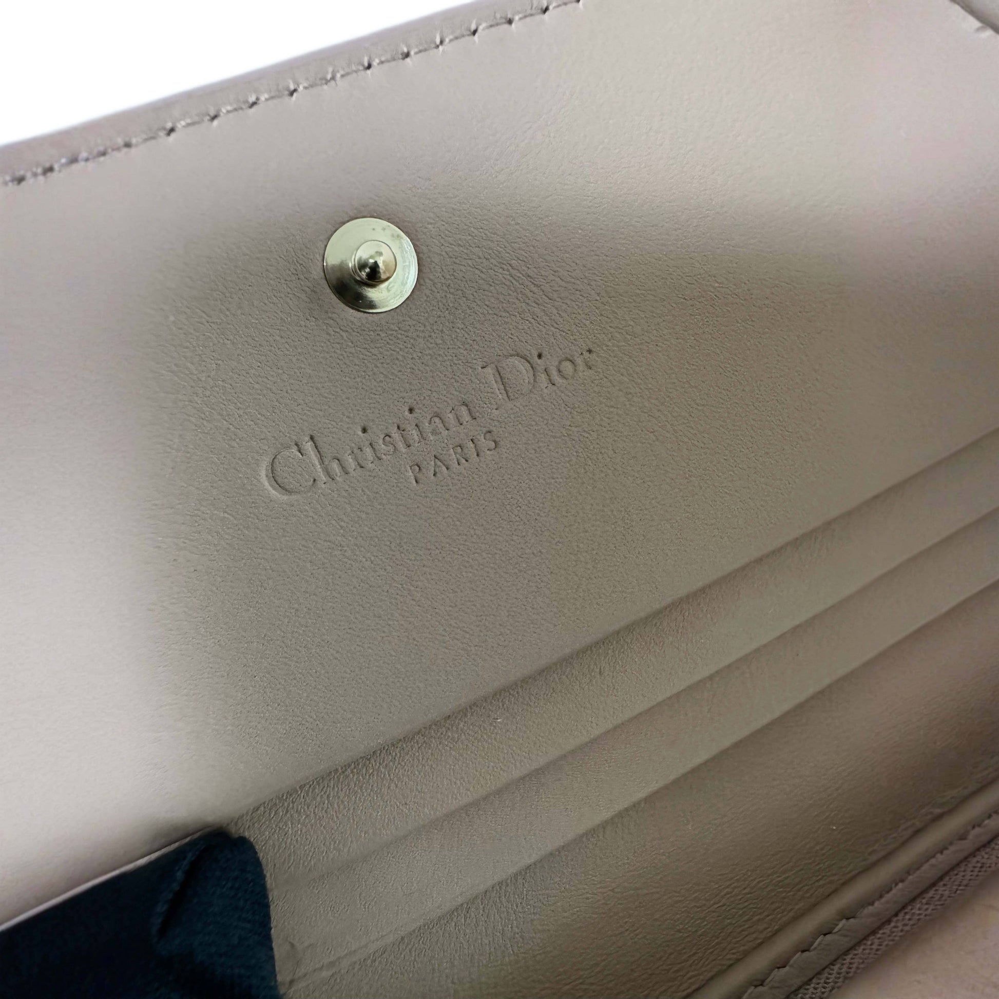 DIOR Beige Ultramatte Cannage Leather Mini Lady Dior Wallet