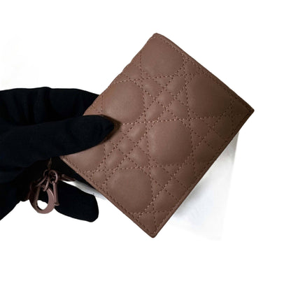 DIOR Beige Ultramatte Cannage Leather Mini Lady Dior Wallet