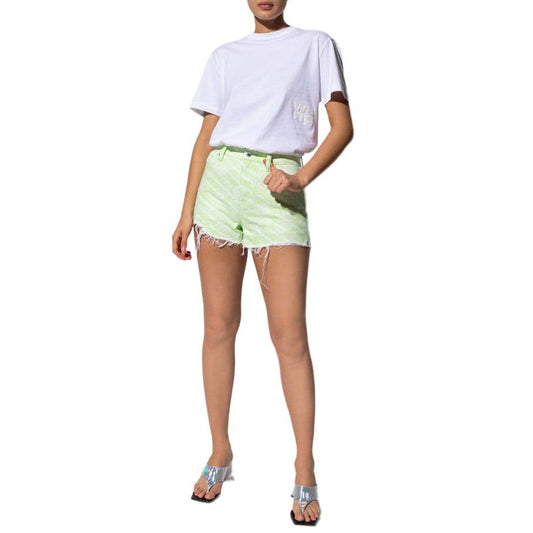 Alexander Wang Bite High Rise Green Logo Print Cut Off Denim
