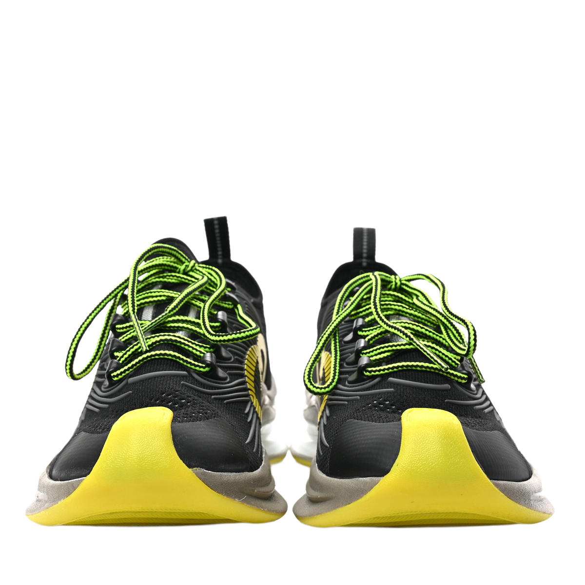 Gucci Technical Knit Fabric Waves Mens Gucci Run Sneakers 6.5 Black Silver Giallo Neon Yellow