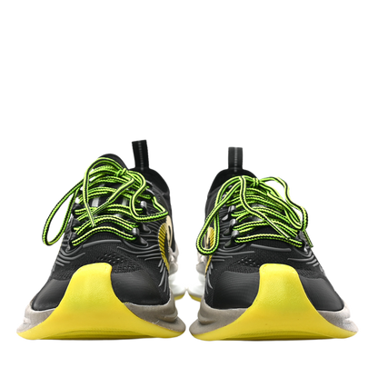 Gucci Technical Knit Fabric Waves Mens Gucci Run Sneakers 6.5 Black Silver Giallo Neon Yellow