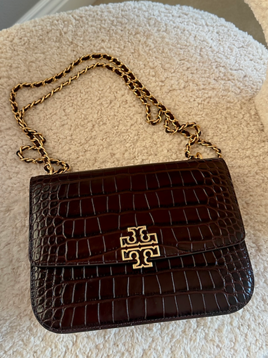 TORY BURCH Britten Medium Crocodile Material Adjustable Shoulder Bag