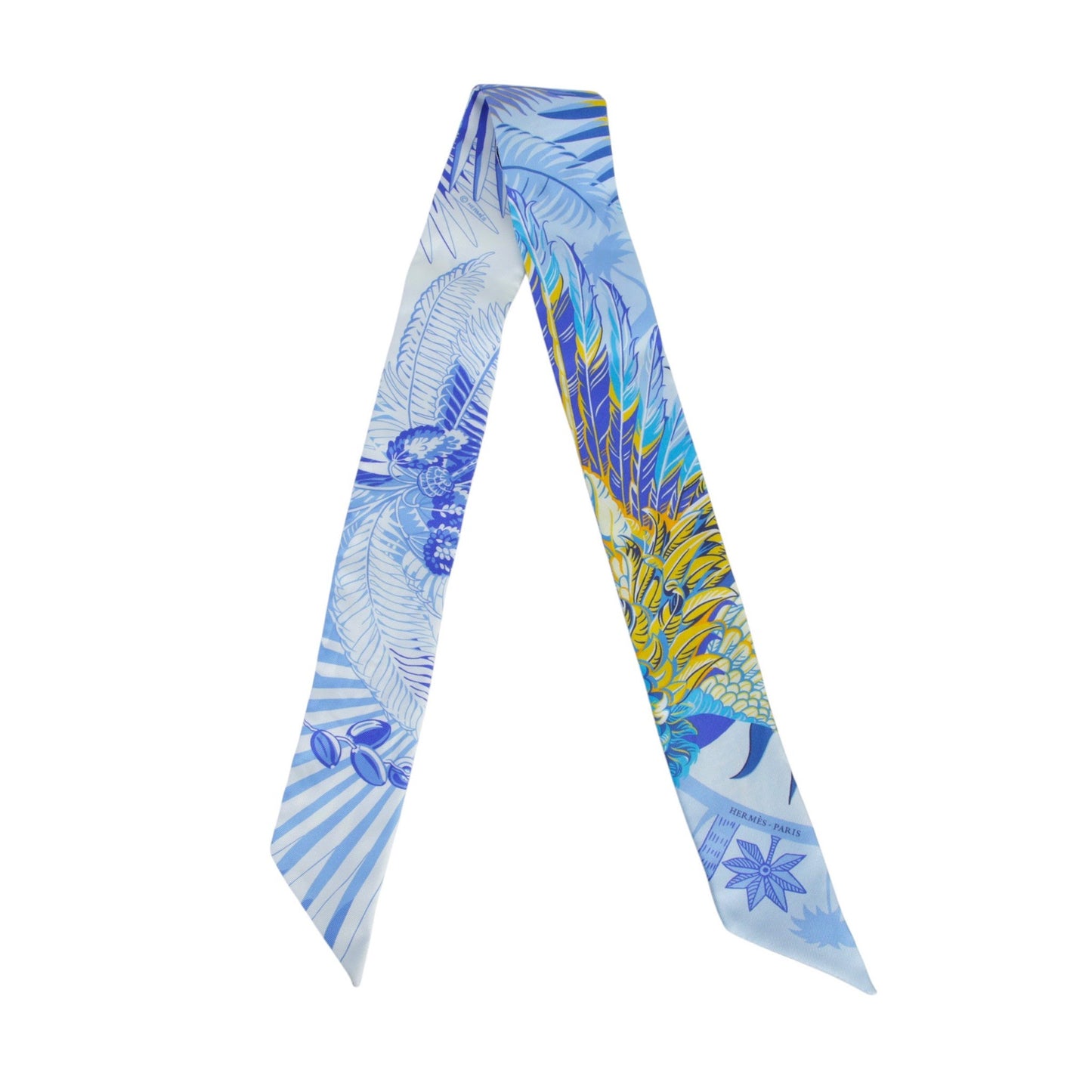 Hermes Blue Mythiques Phoenix Silk Twilly Scarf