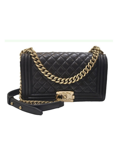 Chanel Black Lambskin Medium Boy Bag, Gold Hardware