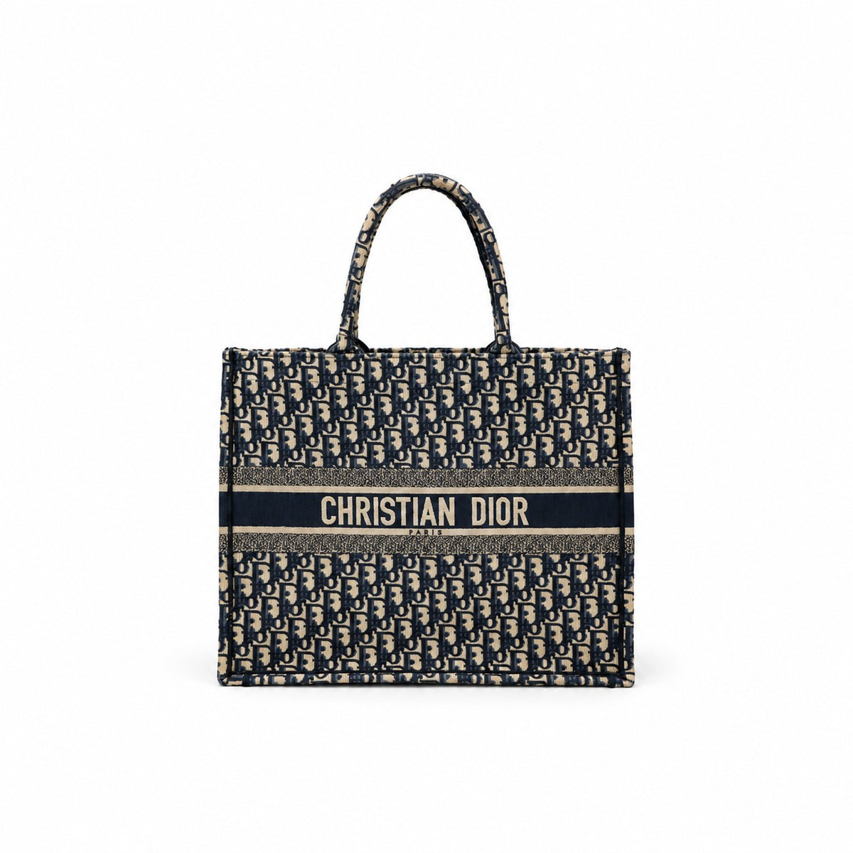 Dior Oblique Canvas Large Book Tote Bag Navy Beige