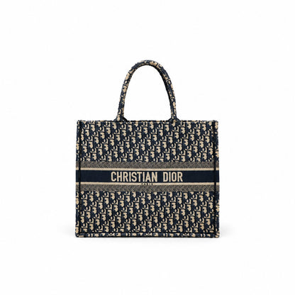 Dior Oblique Canvas Large Book Tote Bag Navy Beige