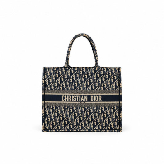 Dior Oblique Canvas Large Book Tote Bag Navy Beige