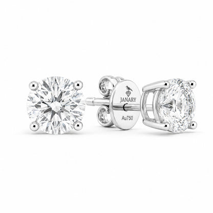 JANARY Round Brilliant 2-Carat Diamond Stud Earrings in 18K White Gold