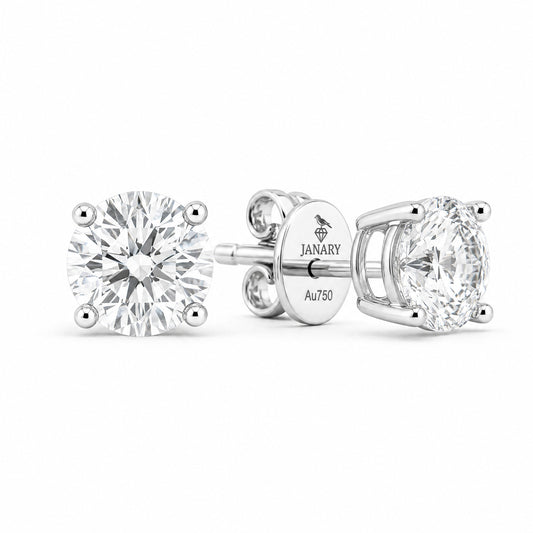 JANARY Round Brilliant 2-Carat Diamond Stud Earrings in 18K White Gold