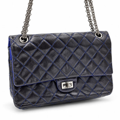 Chanel Aged Calfskin Large 2.55 Reissue 226 Flap Bag Navy Ruthenium