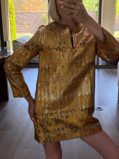 Valentino Gold Embroidered V Dress
