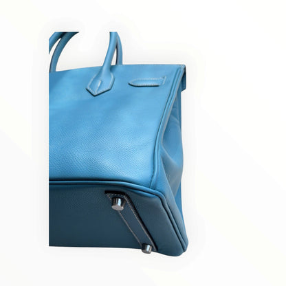 Hermès Birkin 30 Epsom Leather, Blue Jean, Silver Hardware, H Stamp