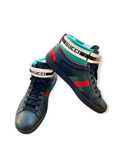 GUCCI Black Stripe Ace High Top Sneakers