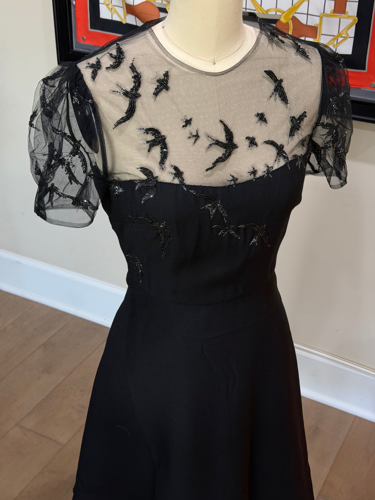 Valentino Black Sequin Embroidered Lace Dress