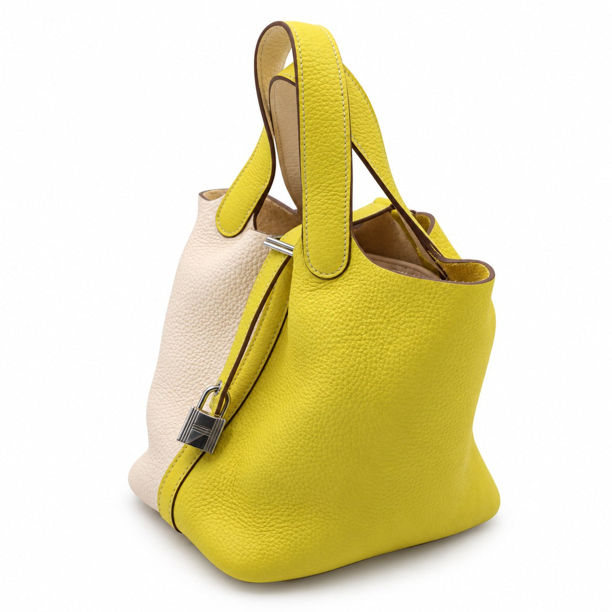 Hermès Leather Picotin Lock 18 Bag Yellow White SHW