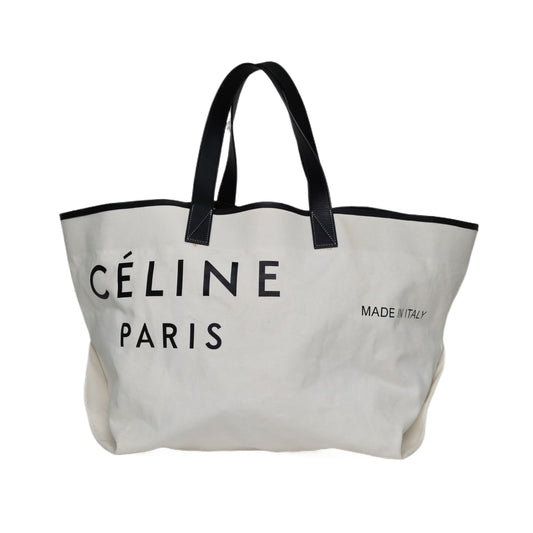 Celine Textile Medium Made In Tote White Black