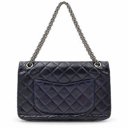 Chanel Aged Calfskin Large 2.55 Reissue 226 Flap Bag Navy Ruthenium