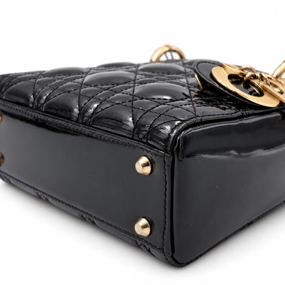 Dior Cannage Patent Leather Mini Lady Dior Bag Black GHW